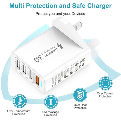Multi USB Charger Plug UK, for iPhone Samsung And IPad