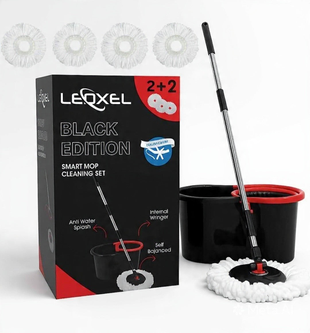 360° Spin Mop & Bucket Set with Wringer, Easy Wring Floor Cleaning with 2 Heads