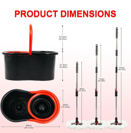 360° Spin Mop & Bucket Set with Wringer, Easy Wring Floor Cleaning with 2 Heads