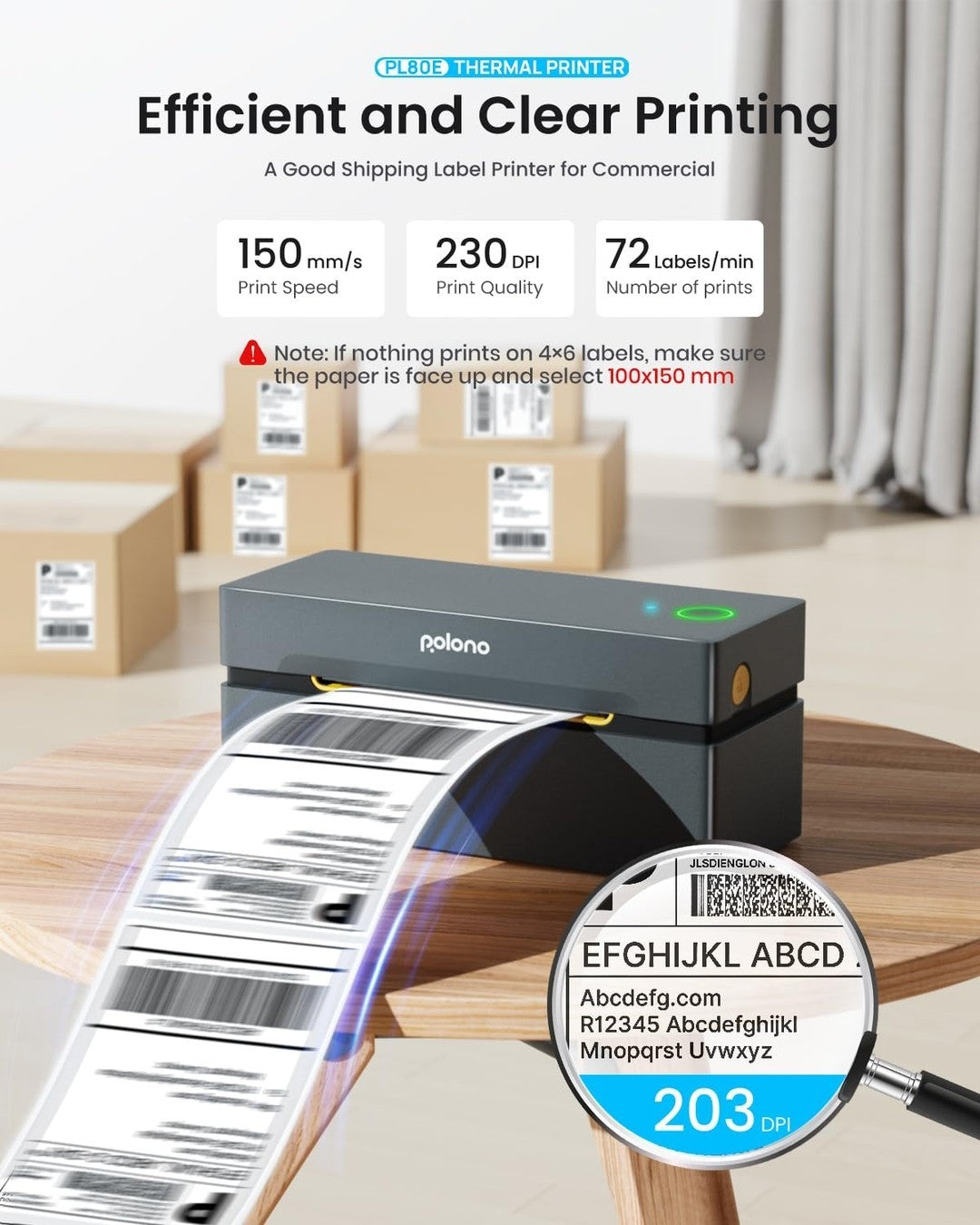 POLONO Bluetooth Thermal Shipping Label Printer, Wireless 4x6 Shipping