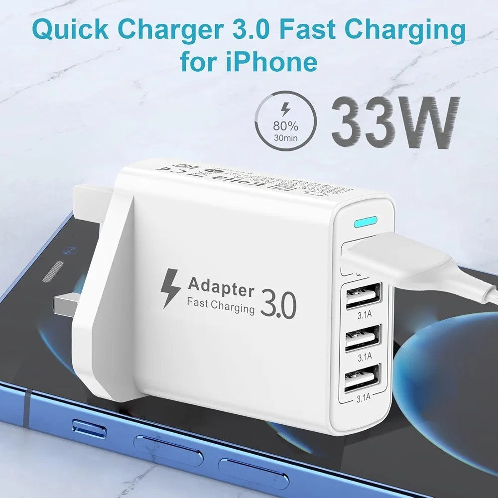 Multi USB Charger Plug UK, for iPhone Samsung And IPad