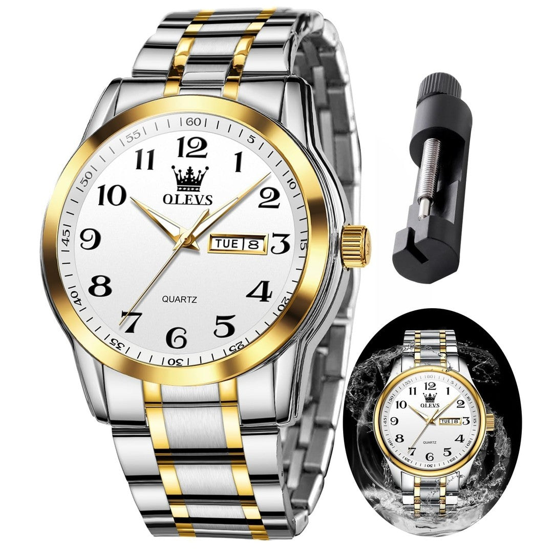 OLEVS Watches Waterproof Calendar Luminous Stainless Steel Men Quartz Watches