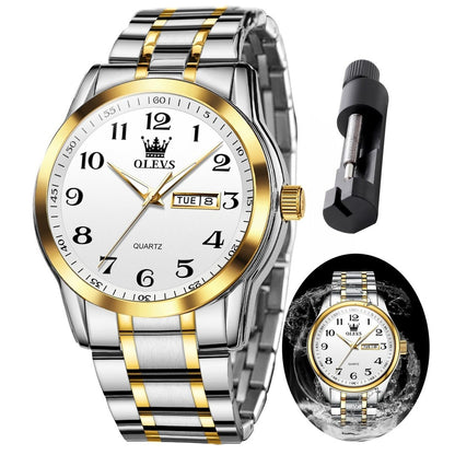 OLEVS Watches Waterproof Calendar Luminous Stainless Steel Men Quartz Watches