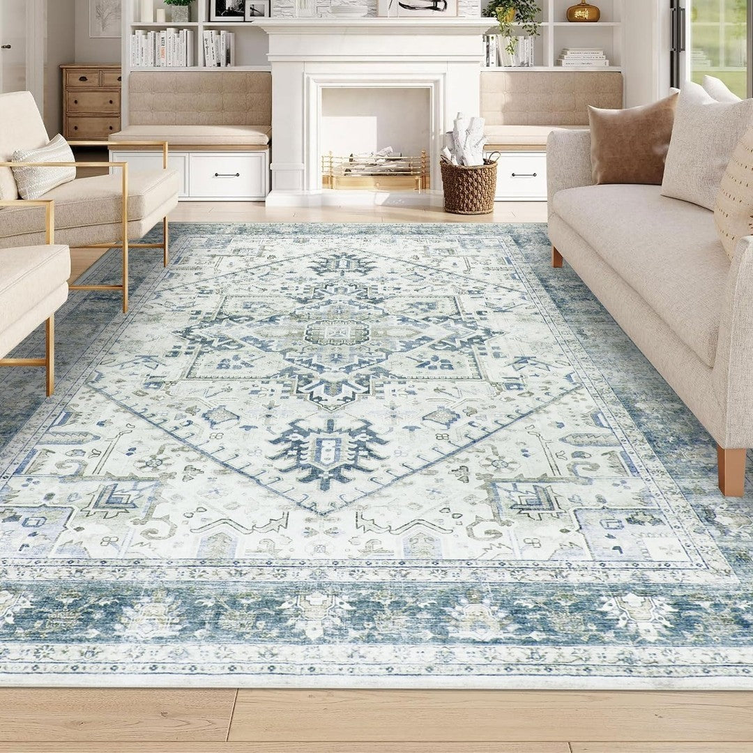 Homcomodar Washable Boho Large Thin Vintage Soft Low-Pile Lightweight Carpet