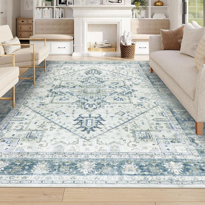 Homcomodar Washable Boho Large Thin Vintage Soft Low-Pile Lightweight Carpet