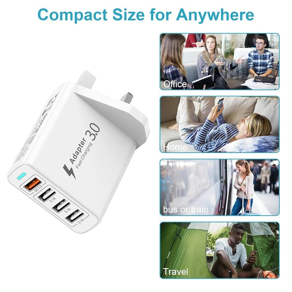 Multi USB Charger Plug UK, for iPhone Samsung And IPad