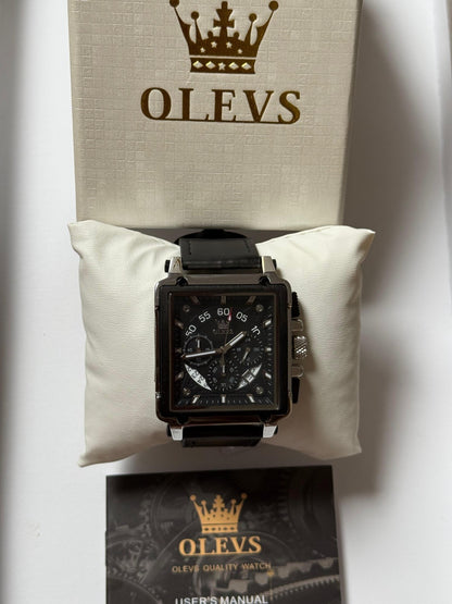 OLEVS Watches for Men UK Square Quartz Chronograph Leather Fashion Dress Watch