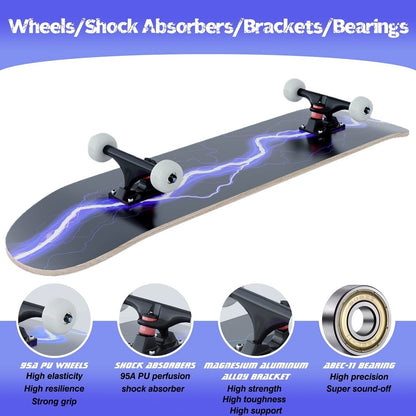 Complete skateboards, 8-layer maple board, double warped design,