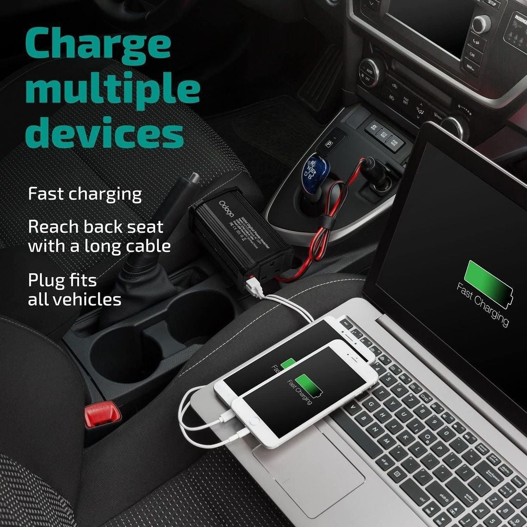 Odoga 300W Car Power Inverter 12V to 240V 230V Converter Dual USB 4.8A BLACK