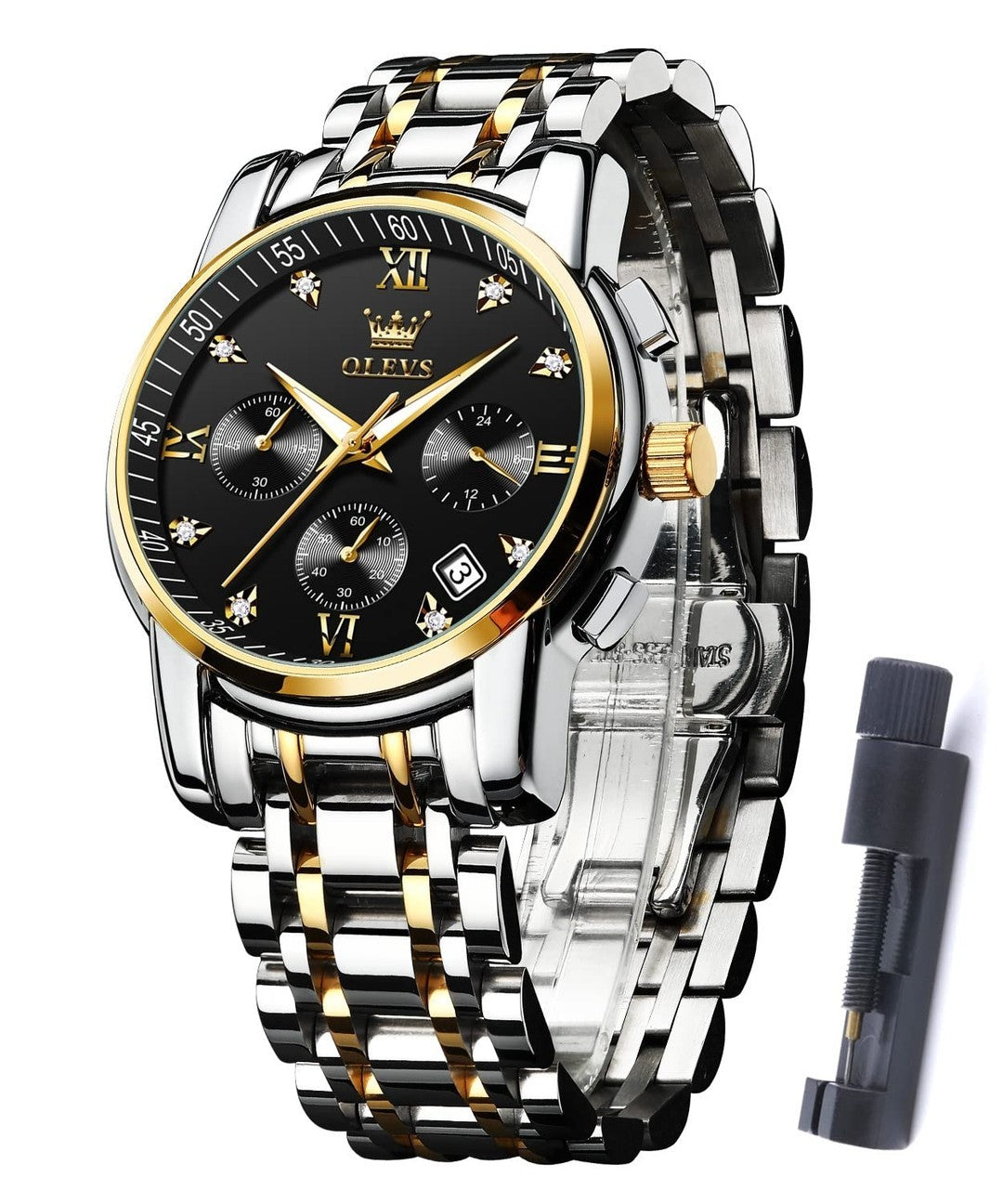 OLEVS Mens Watches Dress Designer Diamond Analog Quartz Stainless Steel