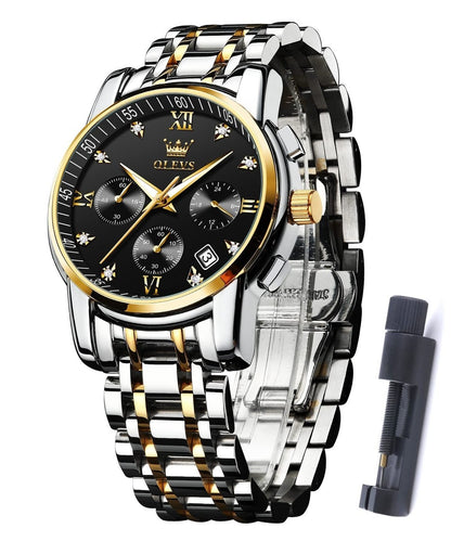 OLEVS Mens Watches Dress Designer Diamond Analog Quartz Stainless Steel