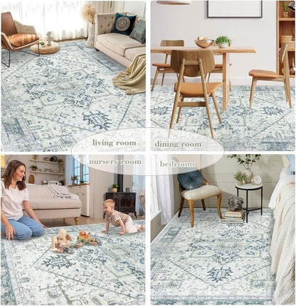 Homcomodar Washable Boho Large Thin Vintage Soft Low-Pile Lightweight Carpet