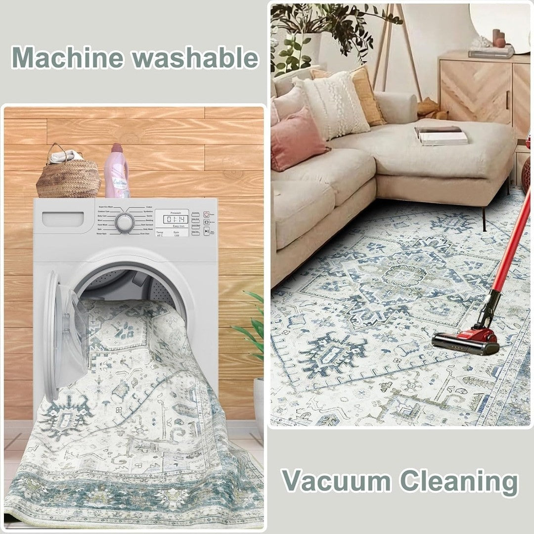 Homcomodar Washable Boho Large Thin Vintage Soft Low-Pile Lightweight Carpet