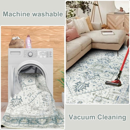 Homcomodar Washable Boho Large Thin Vintage Soft Low-Pile Lightweight Carpet