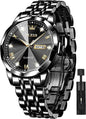 OLEVS Men's Watch Stainless Steel Designer Diamonds Dress Black