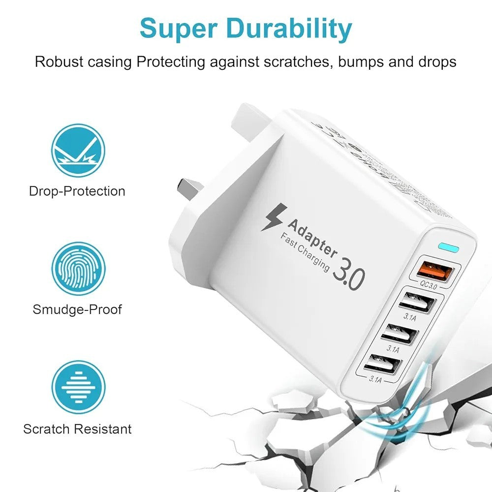 Multi USB Charger Plug UK, for iPhone Samsung And IPad