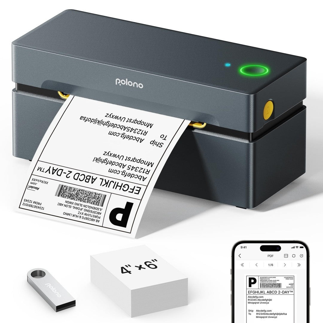 POLONO Bluetooth Thermal Shipping Label Printer, Wireless 4x6 Shipping