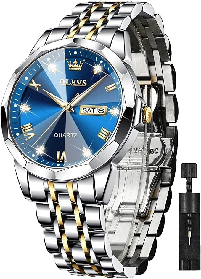OLEVS Watch for Men UK Stainless Steel Designer Diamonds Dress Men's