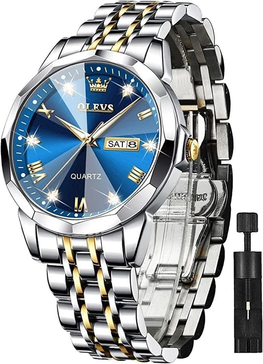 OLEVS Watch for Men UK Stainless Steel Designer Diamonds Dress Men's