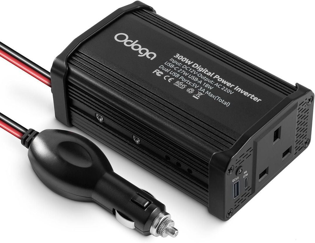 Odoga 300W Car Power Inverter 12V to 240V 230V Converter Dual USB 4.8A BLACK