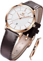 OLEVS Ladies Quartz Watch Minimalist Casual Ultra-Thin Design & Leather Strap