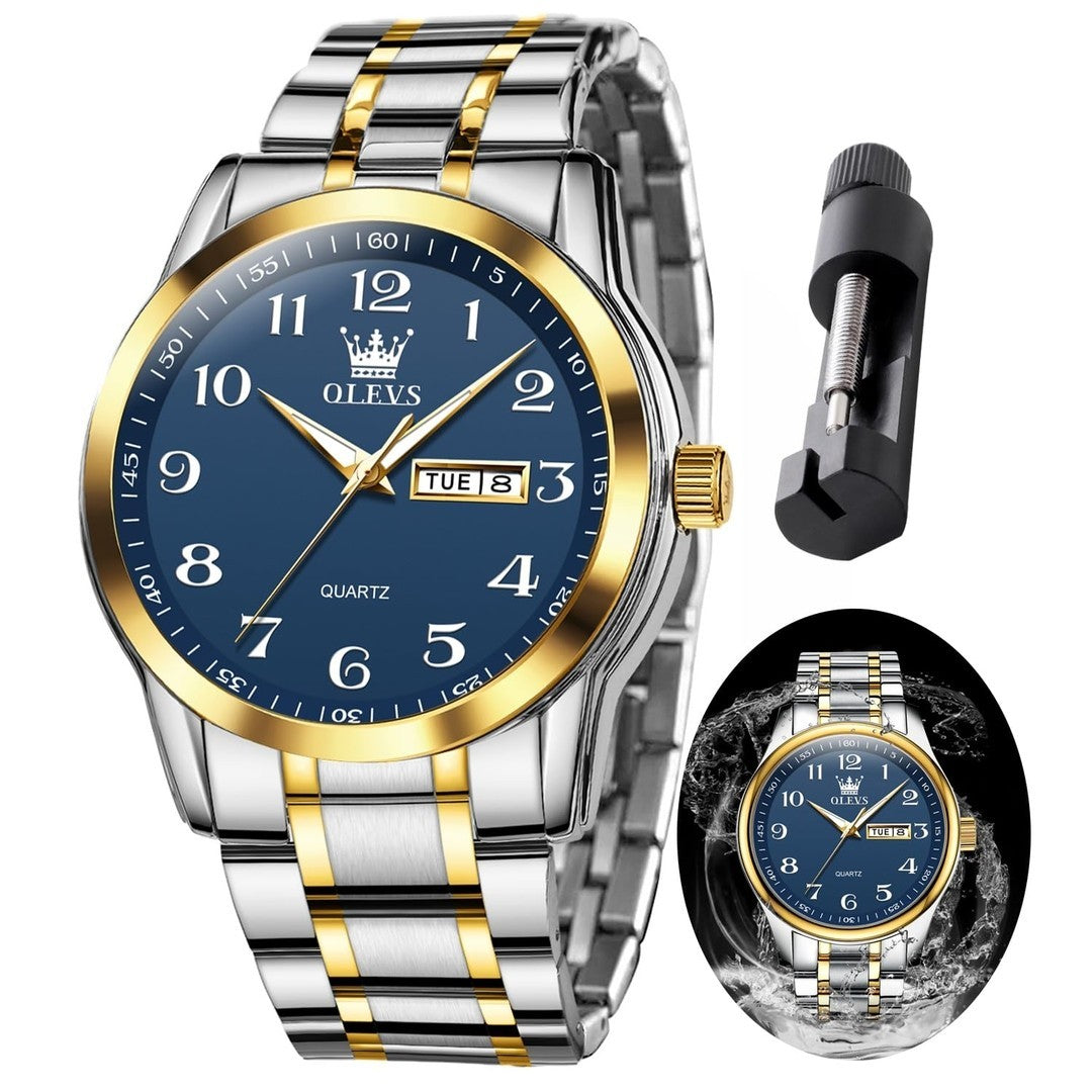 OLEVS Watches for Men Classic Silver Fashion Male Watch Two Tone Stainless Steel