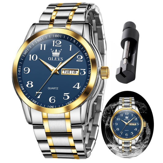 OLEVS Watches for Men Classic Silver Fashion Male Watch Two Tone Stainless Steel