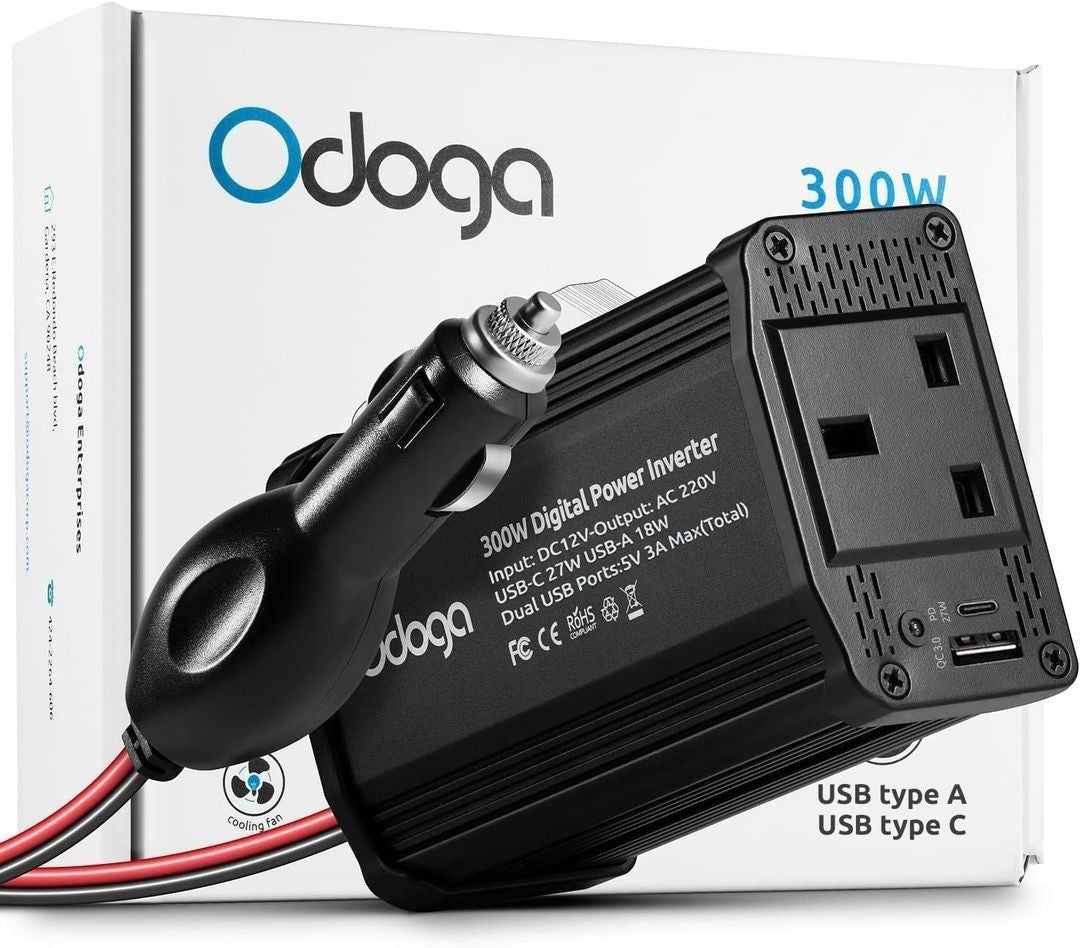 Odoga 300W Car Power Inverter 12V to 240V 230V Converter Dual USB 4.8A BLACK