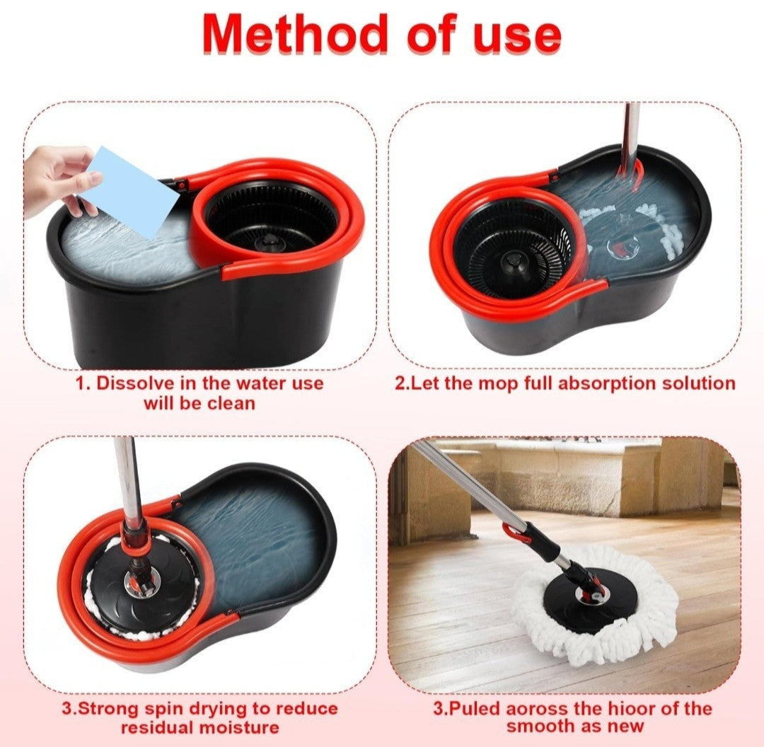 360° Spin Mop & Bucket Set with Wringer, Easy Wring Floor Cleaning with 2 Heads