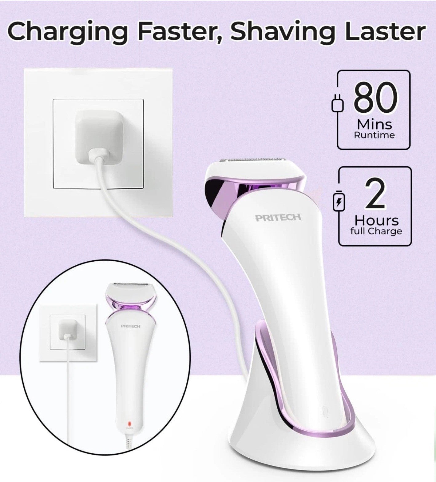 PRITECH Electric Shaver for Women, Ladies Shaver, Lady Razor for All Body