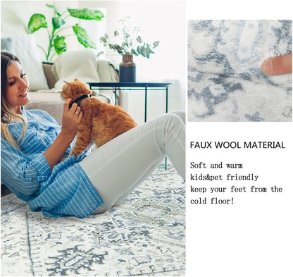 Homcomodar Washable Boho Large Thin Vintage Soft Low-Pile Lightweight Carpet
